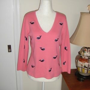 EUC Sweater knit salmon color with navy whales M